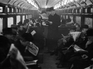 bowler hatted men on train